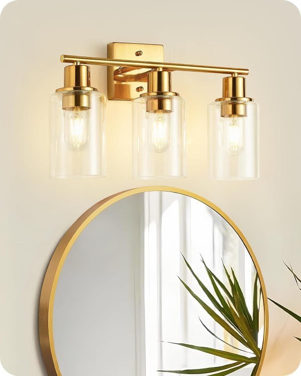 4-Light Black Bathroom Light Fixture, Vanity Light Over Mirror with Clear Glass Shade, Modern Sconce Wall Lighting with Metal Base, for Mirror Bedroom Powder Room Hallway, Black B04BD05