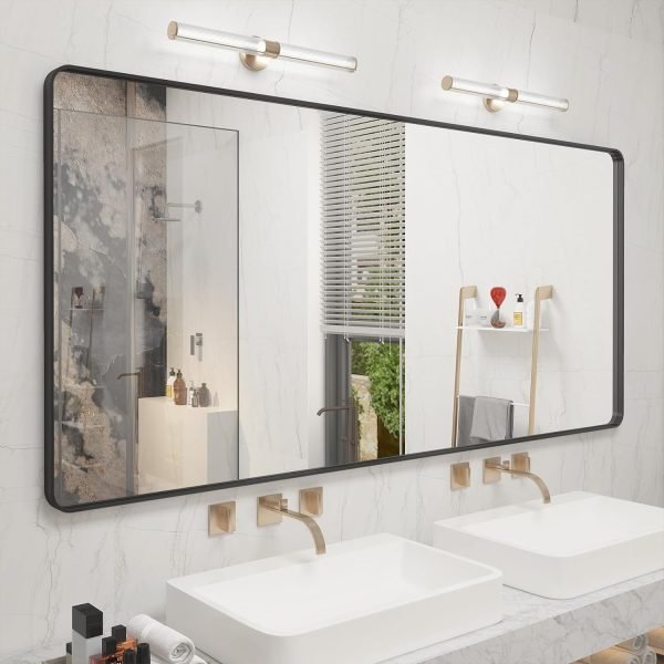 20x30 Silver Bathroom Mirror, Silver Wall Mirror for Vanity, Brushed Metal Framed Rectangle Mirror, Anti-Rust, Brushed Nickel,Shatterproof, Round Corners(Horizontally/Vertically)