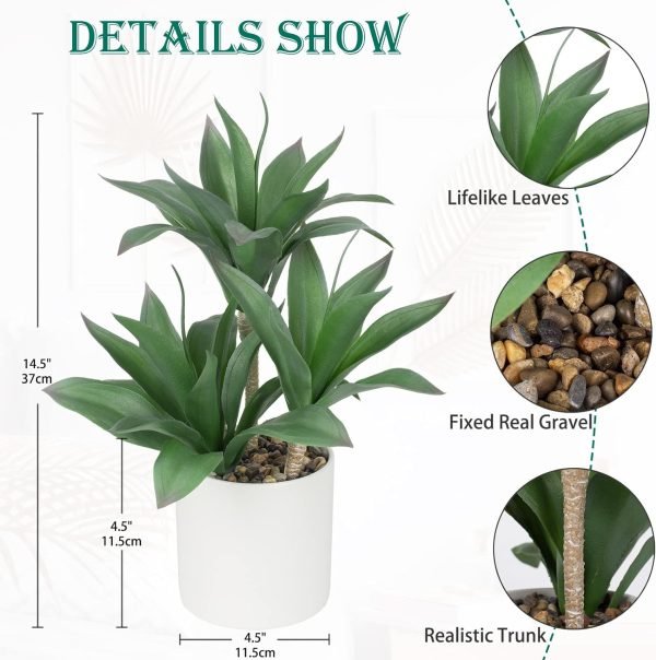 71WQ4z7f-rL._AC_SL1500 Large Artificial Succulent Plants Fake Three-Head Agave Succulent Plant Potted 15" Faux Plant in White Pot Succulent Aloe Plant Indoor for Desk Modern Home Office Living Room Table Shelf Decor