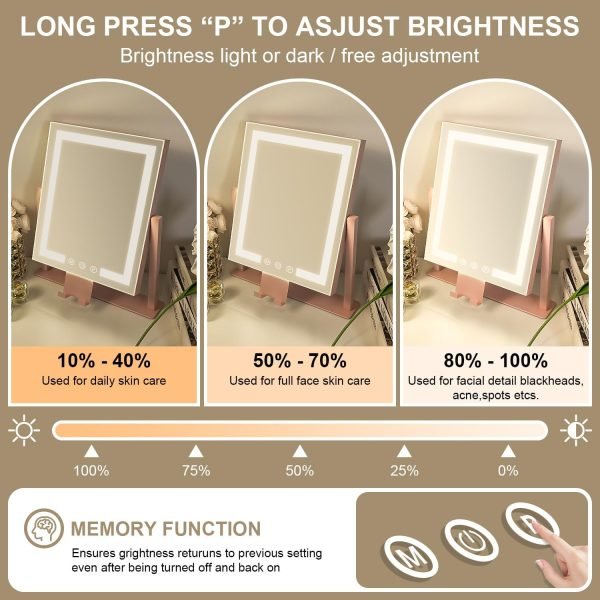 Vanity Mirror with Lights, 15X Magnification 360 Rotation Makeup Mirror with Lights, Hollywood Mirror with Detachable 3 Color Modes, Smart Touch Control and Phone Holder,Pink