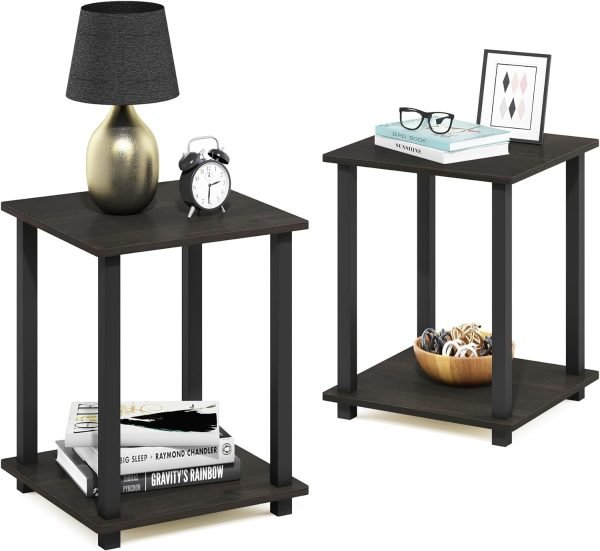 Simplistic Set of 2 End Table, Espresso/Black