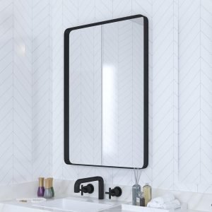 71XHeTGSfcL._AC_SL1500 Black Bathroom Mirror for Wall, 24 x 36 Inch Rounded Rectangle Metal Framed Bathroom Wall Vanity Mirror Farmhouse, 1/4-inch Shatterproof Glass | Ultra-Flush Hanging