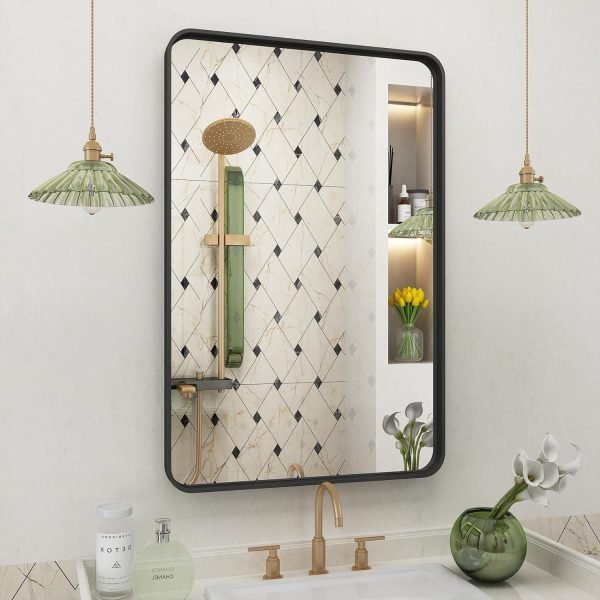 20x30 Silver Bathroom Mirror, Silver Wall Mirror for Vanity, Brushed Metal Framed Rectangle Mirror, Anti-Rust, Brushed Nickel,Shatterproof, Round Corners(Horizontally/Vertically)