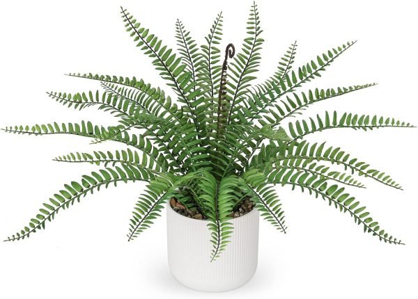 Faux Plant Indoor in Ceramic Pot 13" Artificial Potted Fern Fake House Plants for Desk Office Bathroom Garden Decoration