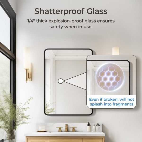 71a0upSM93L._AC_SL1500 Black Bathroom Mirror 22 x 30 Inch, Matte Black Rectangle Mirror for Wall, Rounded Metal Frame Vanity Mirror