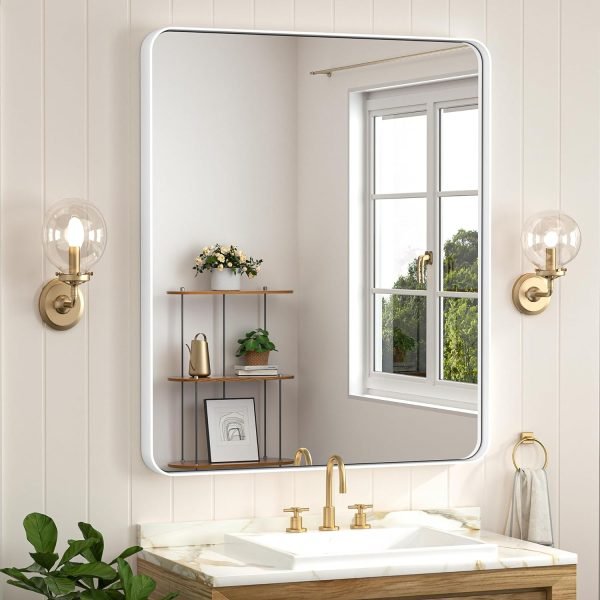 71c5YoTvdVL._AC_SL1500 Black Metal Framed Bathroom Mirrors for Wall, 20 x 30 Inch Rounded Rectangle Bathroom Vanity Mirror, Matte Black Farmhouse Mirror with Seamless Frame, HD Tempered Glass(Horizontal/Vertical)