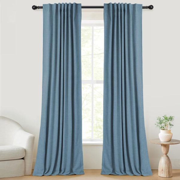 71c6l1VJhbL._AC_SL1500 100% Blackout Curtains for Bedroom, Thermal Insulated Linen Blackout Curtains 96 Inch Length 2 Panels Set, Back Tab/Rod Pocket Room Darkening Curtains for Bedroom, Nursery -Oatmeal,W50 X L96
