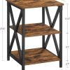 Three-Tier Nightstand with Storage, S-Shaped Steel Frame Coffee Table, Suitable for Living Room and Bedroom, 15.7 x 15.7 x 23.6 inches, Farmhouse Style, Rustic Brown and Black