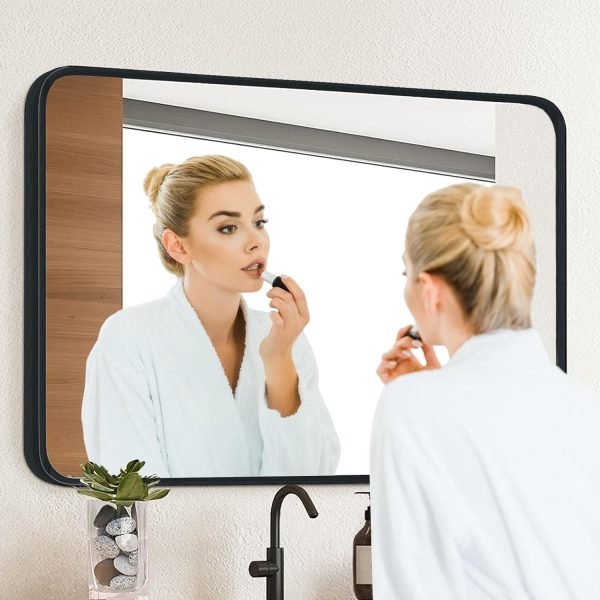 71i66kQ8r-L._AC_SL1500 Bathroom Wall Mirror -20x28 Vanity Mirrors Large Wall-Mounted Makeup Mirror Over Sink for Bedroom/Farmhouse/Entrance, Black Rectangle Framed Anti-Rust Shatterproof Mirrors