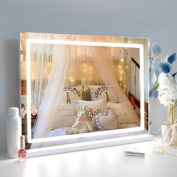 71iFR_oVC0L._AC_SL1500 Vanity Mirror Makeup Mirror with Lights,10X Lens,22.8"x 18.1" Hollywood Lighted Vanity Mirror with 15 Dimmable LED Bulbs,3 Color Modes,Touch Control for Bedroom,Tabletop or Wall-Mounted