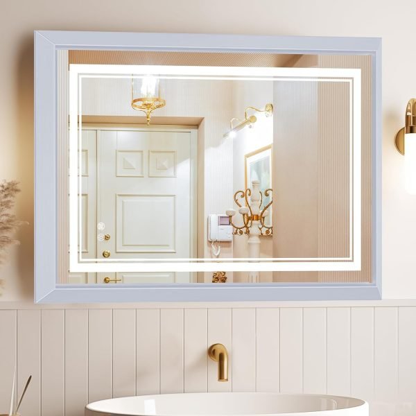 Hollywood Bathroom Mirror 12"*16", Framed Lighted Bathroom Vanity Mirror, Wall Mounted, Dimmable LED Mirror for Bathroom,Gold