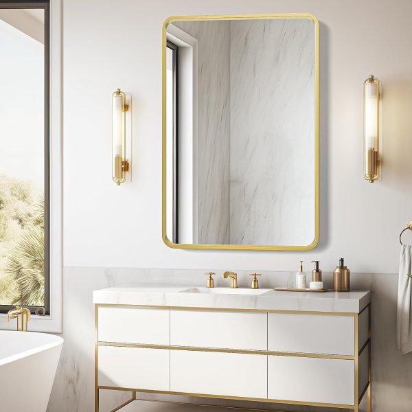 71jAbN4o9zL._AC_SL1500 Black Bathroom Mirror 22 x 30 Inch, Matte Black Rectangle Mirror for Wall, Rounded Metal Frame Vanity Mirror