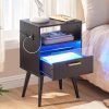 Nightstand with Charging Station and LED Lights, Night Stands with Drawer, End Bedside Table with USB Ports & Outlets, Side Table for Bedroom, LED Nightstands, for Bedroom, Black BB01UDBZ01