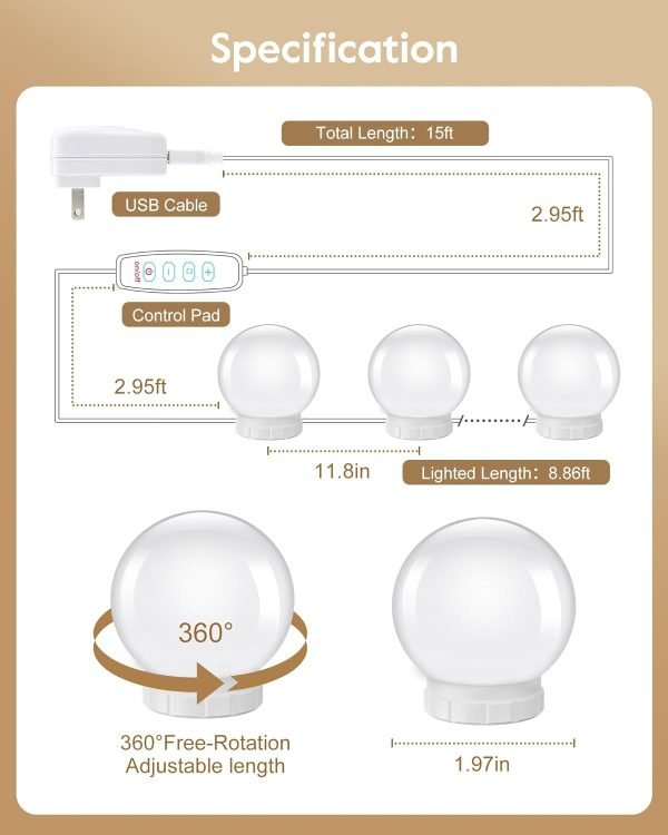 71jjBMguMlL._AC_SL1500 Hollywood Style Led Vanity Mirror Lights Kit - Vanity Lights Have 10 Dimmable Light Bulbs for Makeup Dressing Table and Power Supply Plug in Lighting Fixture Strip, White (No Mirror Included)