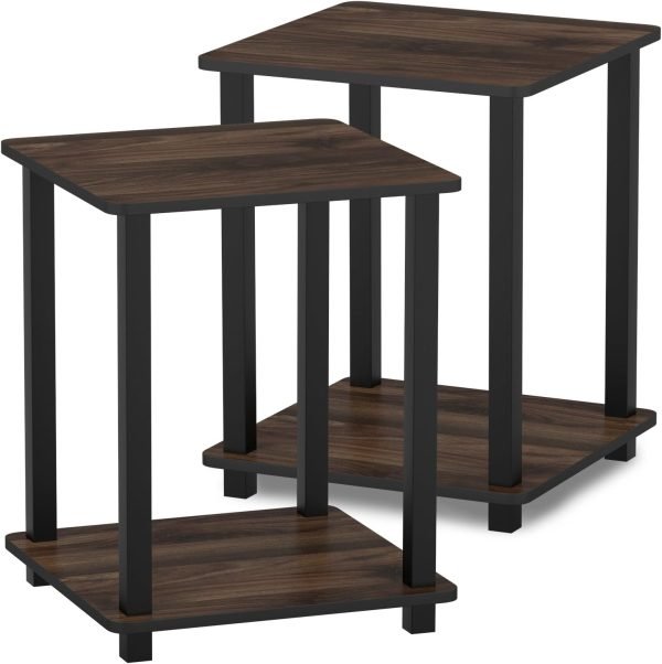 Simplistic Set of 2 End Table, Espresso/Black