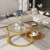 Marble Coffee Table, Faux Marble Top Rectangular Coffee Table with Gold Metal Frame, 2 Tier Living Room Table for Living Room, Office, Balcony, 40 Inch, White and Gold