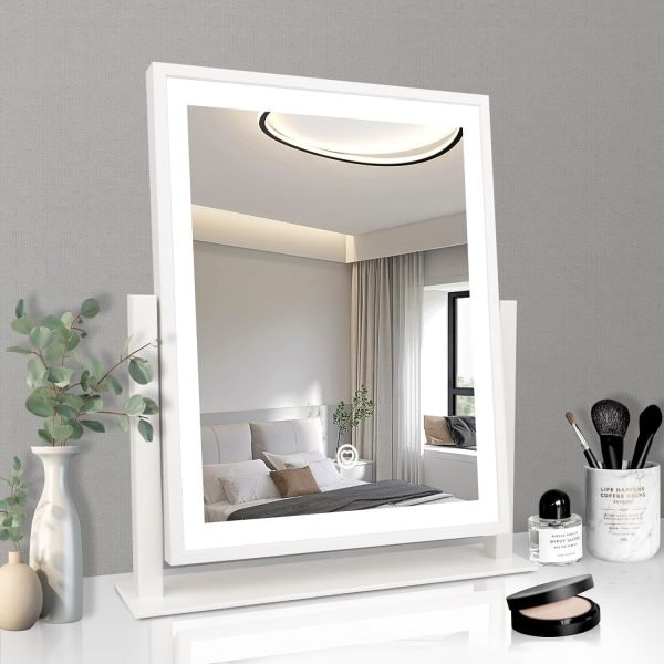 Makeup Mirror with Lights, Fashion Lighted Vanity Mirror with Dimmable Light, Smart Control, Adjustable Warm White/Natural/Daylight, Birthday Wedding Gift, 360°Rotation (Black, 13inch)