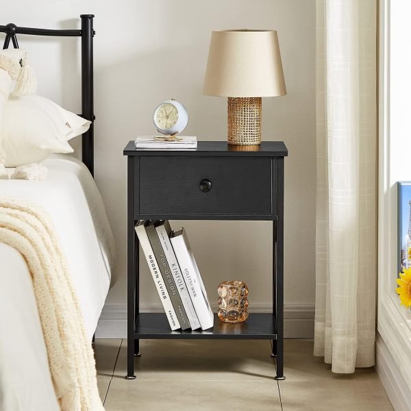Nightstands, Modern End Side Tables,Night Stand with Drawer &Storage Shelf for Bedroom living Room Office Lounge, Black