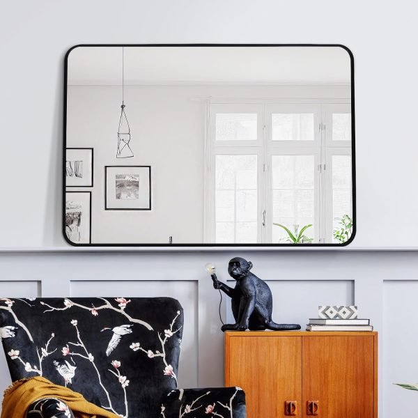Arched Wall Mirror 20x30 Inch, Black Arch-top Bathroom Vanity Wall Mounted Mirror, Bedroom Modern Black Metal Framed Mirror