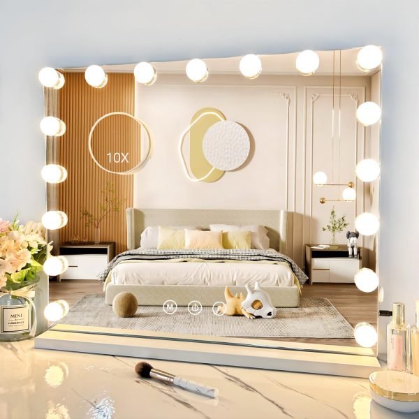 Vanity Mirror with Lights, Makeup Mirror with Lights,3 Color Lighting Modes Detachable 10X Magnification Mirror Touch Control,360°Rotation, White.