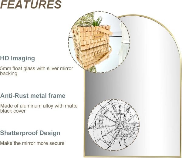 Arched Wall Mirror for Bathroom,Mirrors for Wall,24''x36'',Vanity Mirror for Bedroom Dresser, Entryway, Living Room, Metal Frame (36''x24'',Gold)