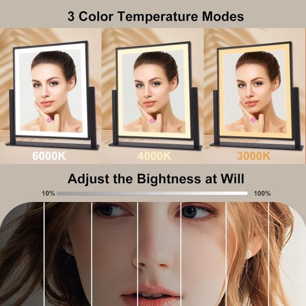 71p8H4OeQUL._AC_SL1500 Vanity Mirror with Lights,16"×14" Makeup Mirror with Light Smart Touch Control Dimmable 3 Modes Lighted LED Mirror 360°Rotation Black