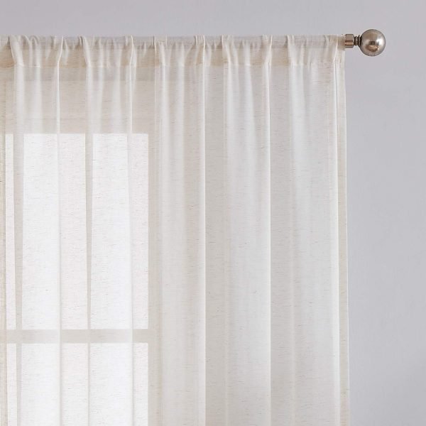 Linen Sheer Curtains 108inches Long for Living Room Flax Blend Retro Window Draperies for Bedroom Sheers Rod Pocket 52" w x 2Panel Natural