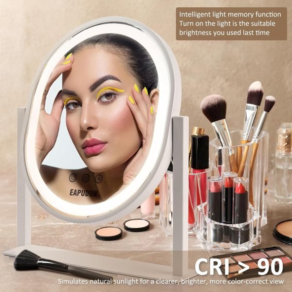 71rXbIfScxL._AC_SL1500 Oval Vanity Mirror with Lights 3 Colors Modes Hollywood Lighted Makeup Mirror with Smart Touch Control Brightness Adjustable & 360°Rotation