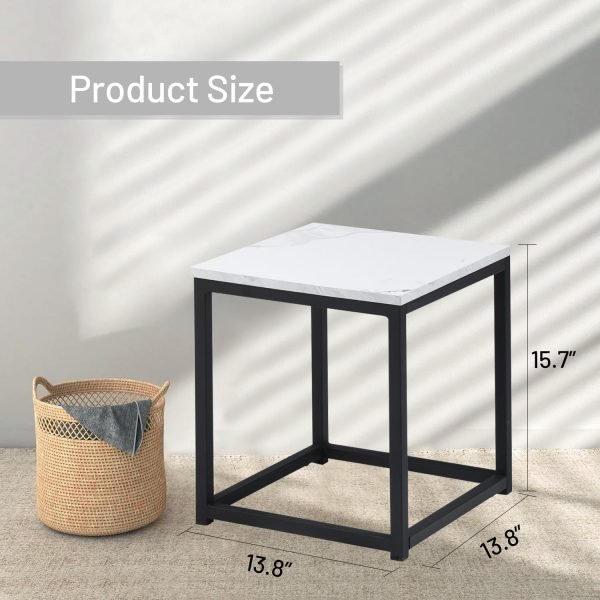 Modern End Table, Square Small Coffee Sofa Side Table with Metal Frame