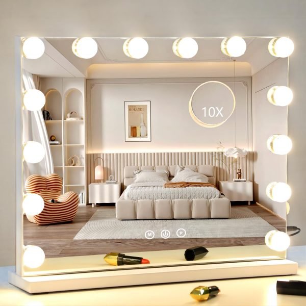 Vanity Mirror with Lights, Makeup Mirror with Lights,3 Color Lighting Modes Detachable 10X Magnification Mirror Touch Control,360°Rotation, White.