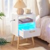 Nightstand with Charging Station and LED Lights, Night Stands with Drawer, End Bedside Table with USB Ports & Outlets, Side Table for Bedroom, LED Nightstands, for Bedroom, Black BB01UDBZ01