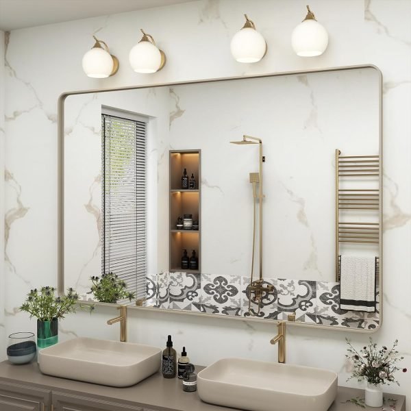 20x30 Silver Bathroom Mirror, Silver Wall Mirror for Vanity, Brushed Metal Framed Rectangle Mirror, Anti-Rust, Brushed Nickel,Shatterproof, Round Corners(Horizontally/Vertically)