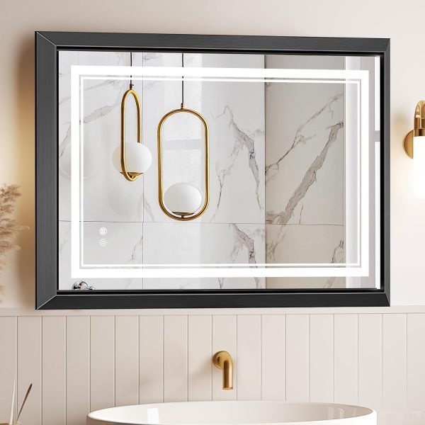 Hollywood Bathroom Mirror 12"*16", Framed Lighted Bathroom Vanity Mirror, Wall Mounted, Dimmable LED Mirror for Bathroom,Gold