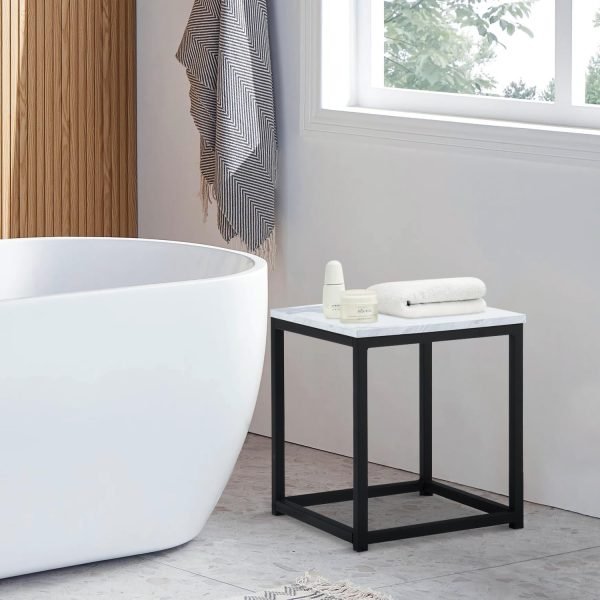 Modern End Table, Square Small Coffee Sofa Side Table with Metal Frame