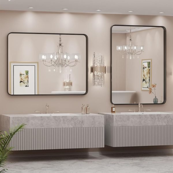 Black Bathroom Mirror Large Rectangle Vanity Framed Mirror for Wall, 30x40 Inch Modern Metal Wall Mirror Farmhouse, Anti-Rust, Tempered Glass, Hangs Horizontally or Vertically