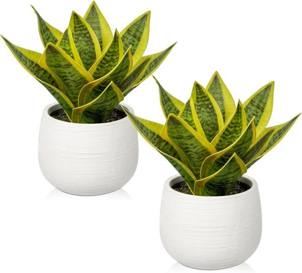 Fake Snake Plant 16" Faux Potted Plant Artificial Snake Plant with White Ceramic Pot Sansevieria Plant Perfect for House Modern Living Room Office Housewarming Gift Indoor Decor