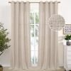 Natural Linen Curtains 63 Inch Length 2 Panels Bronze Grommet Linen Textured Short Window Drapes Light Filtering for Living Room Bedroom, 52 X 63 Inch