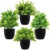 71xopmcTAYL._AC_SL1500 rtificial Potted Plants Mini Fake Plants in Pots, 4 Pack Medium Eucalyptus Potted Faux Decorative Grass Plant with White Plastic Pot for Home Decor, Indoor, Office, Desk, Table Decoration