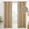 Natural Linen Curtains 63 Inch Length 2 Panels Bronze Grommet Linen Textured Short Window Drapes Light Filtering for Living Room Bedroom, 52 X 63 Inch