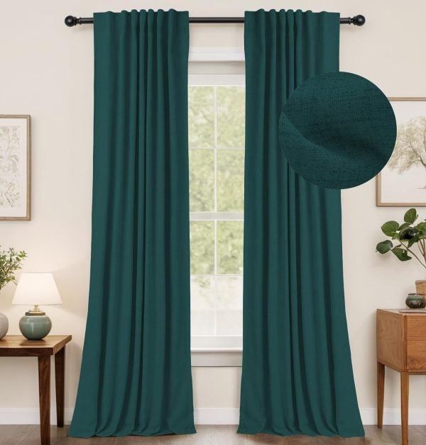 71y9sdFGfQL._AC_SL1500 100% Blackout Curtains for Bedroom, Thermal Insulated Linen Blackout Curtains 96 Inch Length 2 Panels Set, Back Tab/Rod Pocket Room Darkening Curtains for Bedroom, Nursery -Oatmeal,W50 X L96