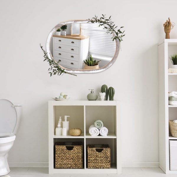 Large Oval Wood Mirror 26 x 18 Inch, Wall Framed Bathroom Mirror for Vanity Farmhouse Rustic White Mirror for Vanity Living Room Entryway Bedroom