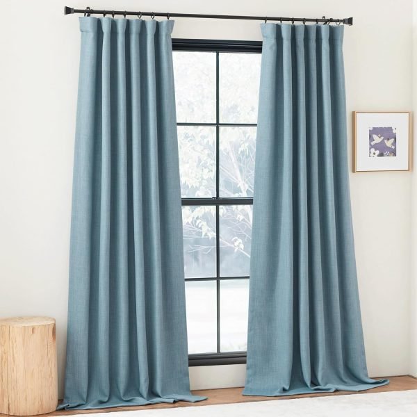 Faux Linen Curtains 90 inches Long for Doorway, Pinch Pleated Thick Room Darkening Window Treatments Noise Reducing Privacy for Living Room/Bedroom, Natural, W34 x L90, 2 Panels