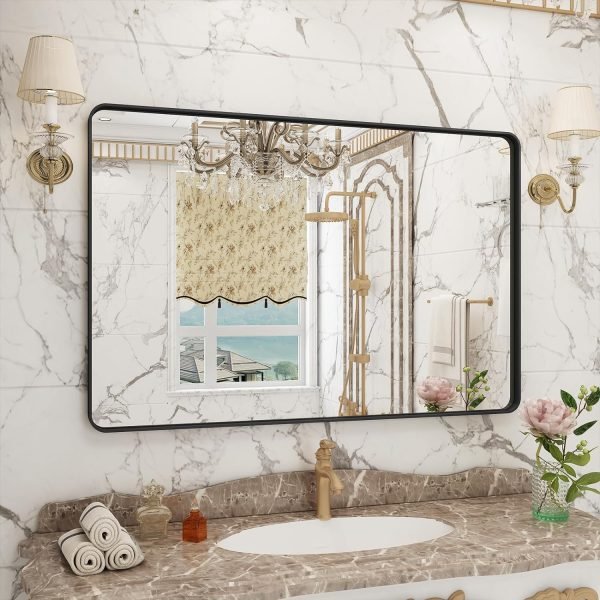 20x30 Silver Bathroom Mirror, Silver Wall Mirror for Vanity, Brushed Metal Framed Rectangle Mirror, Anti-Rust, Brushed Nickel,Shatterproof, Round Corners(Horizontally/Vertically)