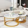 Marble Coffee Table, Faux Marble Top Rectangular Coffee Table with Gold Metal Frame, 2 Tier Living Room Table for Living Room, Office, Balcony, 40 Inch, White and Gold