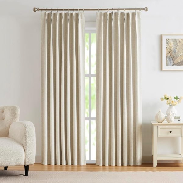 Linen Blended Pinch Pleated Drapes,Blackout and Thermal Insulated Noise Reducing Pleated Curtains for Bedroom Nursery,Backtab 108 Inches with 9 Hooks,40"x108", 1 Panel,Natural Beige