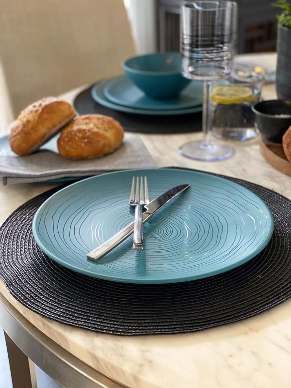 12 Piece Melamine Dinnerware Set - Durable, Dishwasher Safe Plates and Bowls - Casual Dining, Parties, Blue Dish Set Organica Blue Collection