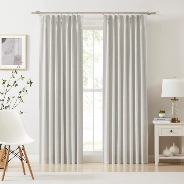 Linen Blended Pinch Pleated Drapes,Blackout and Thermal Insulated Noise Reducing Pleated Curtains for Bedroom Nursery,Backtab 108 Inches with 9 Hooks,40"x108", 1 Panel,Natural Beige