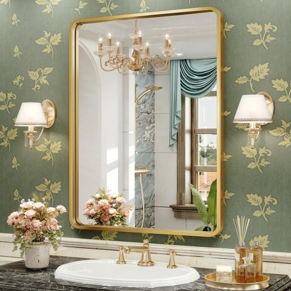 Black Bathroom Mirror for Wall, 20 x 28 Inch Rectangluar Black Metal Framed Mirror, Modern Wall Mounted Vanity Mirror for Bathroom, Vertical or Horizontal