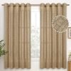 Natural Linen Curtains 63 Inch Length 2 Panels Bronze Grommet Linen Textured Short Window Drapes Light Filtering for Living Room Bedroom, 52 X 63 Inch