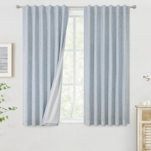 Chambray Blue Full Blackout Curtains 84 inch for Bedroom Living Room Darkening Soundproof Window Panels Thermal Insulated Rod Pocket Back Tab Grayish Blue Drapes 2 Panels 50" Wx84 L